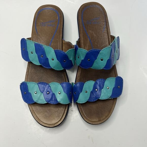 Dansko Sandals Womens 39 Dee Casual Slip On Two Strap Slip On Wedge Slide Blue - Picture 3 of 12